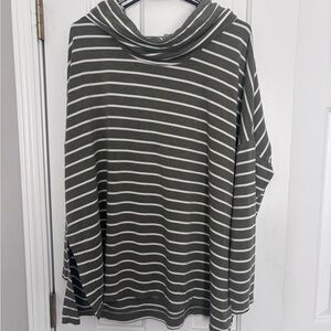 LOFT Green and White Striped Lounge Top